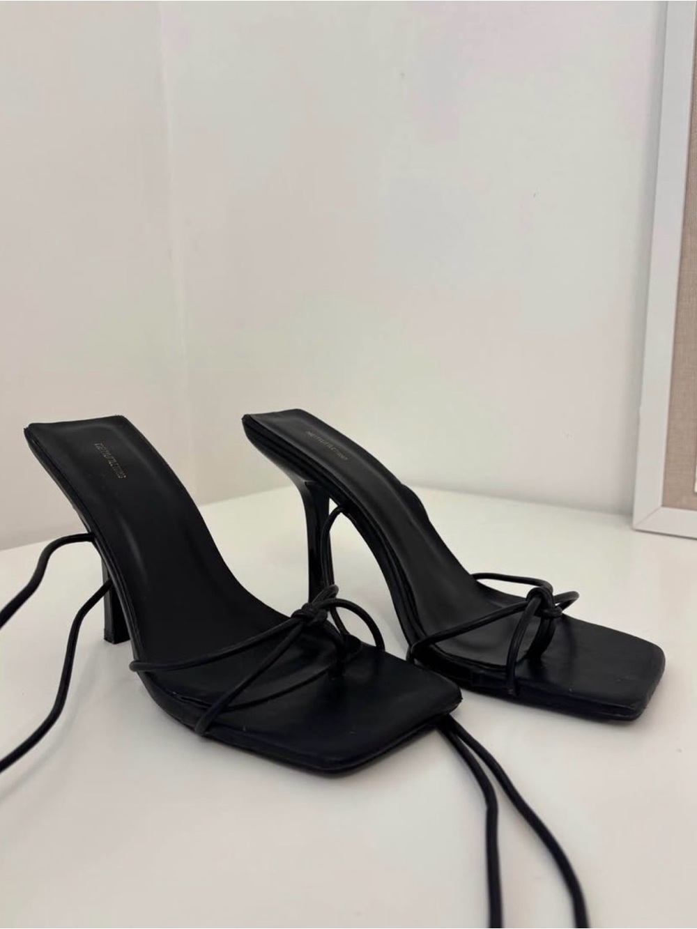PrettyLittleThing Black Lace-Up Square Toe Heels